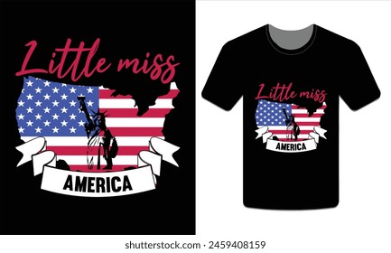 LITTLE MISS AMERICA, 4 de julio Ilustración vectorial de diseño de camisetas