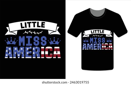 Little Miss America, Ilustración vectorial de diseño de camisetas del 4 de julio