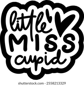 little miss cupid valentines day black vector graphic design and cut file