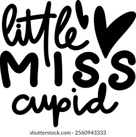 little miss cupid valentines day black vector graphic design and cut file