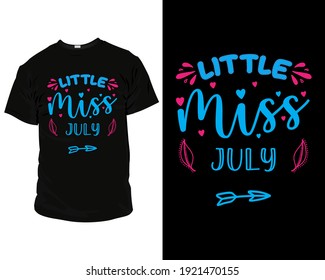 little miss July t-shirt design template, mug design ideas, retro, template, vector, vintage, apparel, modern, typography