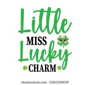 Little Miss Lucky Charm - Happy St. Patrick typography T-shirt vector, Saint Patrick's Day gnome Illustration Design, lucky shamrock Clipart