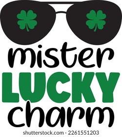 Little miss lucky charm - St Patrick's Day inspirational lettering design. Irish leprechaun shenanigans lucky charm clover funny quote