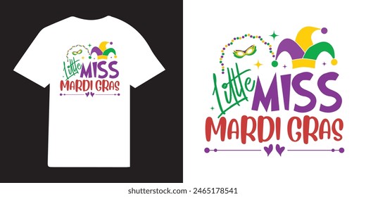 Little Miss Mardi Gras  T-shirt Design Bundle | Mardi Gras Design Idea |  Retro Mardi Gras T-shirt - Fat Tuesday Carnival t shirt design 