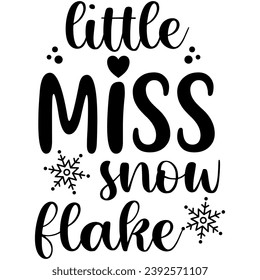 little miss snowflake christmas black vector graphic design and cut file