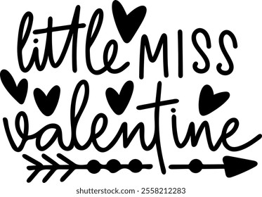 little miss valentine valentines day black vector graphic design and cut file