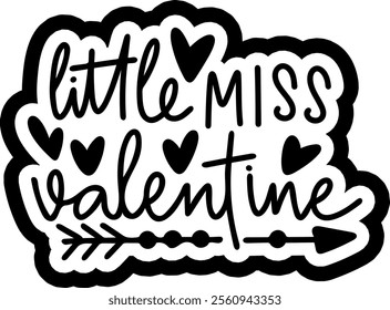 little miss valentine valentines day black vector graphic design and cut file