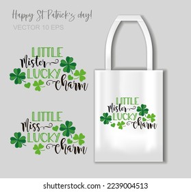 Little mister lucky charm - lettering with Shamrock for Patrick s day T-shirts, bags and other