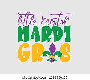 Little Mister Mardi Gras, Mardi Gras Design Idea, Retro Mardi Gras T-shirt - Fat Tuesday Carnival t shirt design