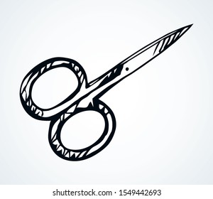 Little modern metal salon utensil on light backdrop. Freehand outline black ink hand drawn spa device logo pictogram element design sketchy in retro art doodle style on paper text space. Close up view