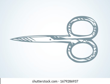 Little modern metal salon utensil on light backdrop. Freehand outline black ink hand drawn spa device logo pictogram element design sketchy in retro art doodle style on paper text space. Close up view