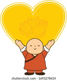 Little monk with colourful frame. Lotus frame.