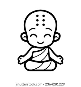 little monk meditation cartoon characater