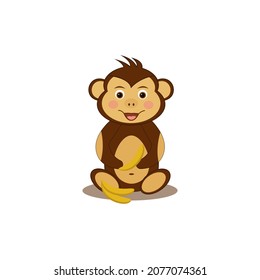 little monkey with bananas. vector illustration