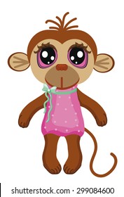 Little monkey with big eyes on a white background. children clip-art