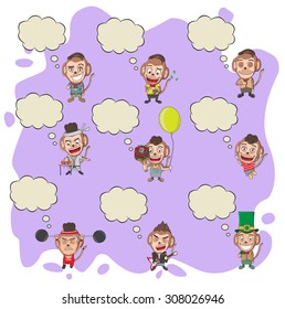 Little monkey cartoon with bubble chat/Vector of a monkey in different poses with bubble chat, isolated on a background, fully editable Eps 10.