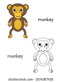 Little monkey coloring book  coloring book for preschool kids and easy educational game level  Simple linear design 