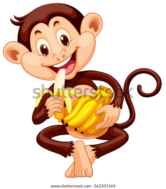 バナナイラストを食べる小猿 のベクター画像素材 ロイヤリティフリー