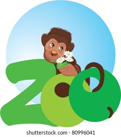 little monkey with flowers in its hand (zoo symbol)