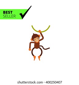 Little monkey hanging on liana
