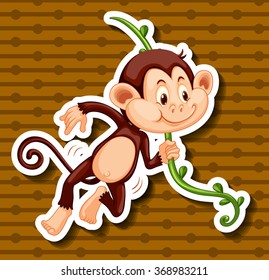 Little monkey hanging on the vine illustration