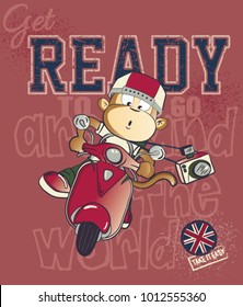 Little Monkey Rides Scooter.Vector artwork for Children T-shirt