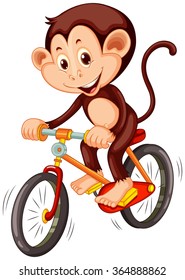 Little monkey riding a bicycle illustration