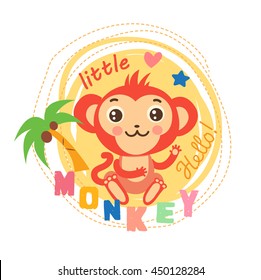 Little Monkey Vector Illustration. Baby Theme Cartoon Vector. 