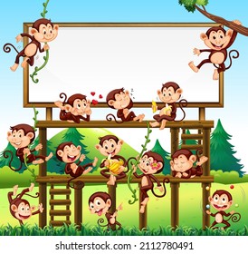 Little monkeys on park background illustration