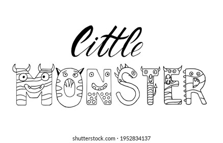 little monster kids lettering vector