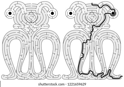 Little monster maze for kids with a solution