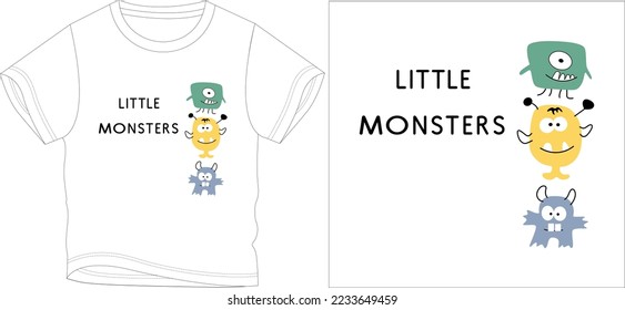 pequeño archivo digital de diseño gráfico de camiseta de monstruo