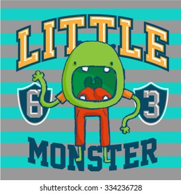 Little Monster Vintage garment design for Children. Vector design.Interior design elements for kids.