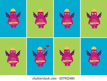 Little monster  worker different face expressions vector set