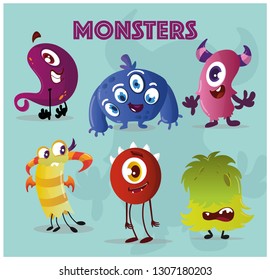 Little monsters colorful set, cartoon characters, aliens, animals, package, set,vector,collection