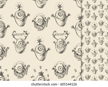 Little monsters. Seamless vector pattern.