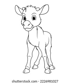 Little Moose Cartoon Animal Illustration BW
