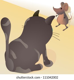 Little mouse against big cat