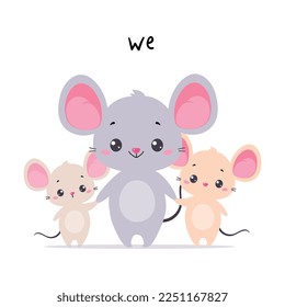 Little Mouse with Babies as We English Subject Pronoun for Educational Activity Vector Illustration