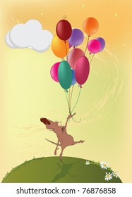 Little mouse and balloons. Cartoon