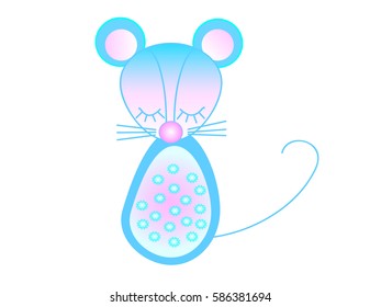 Little mouse in blue and pink color. Vector illustration.