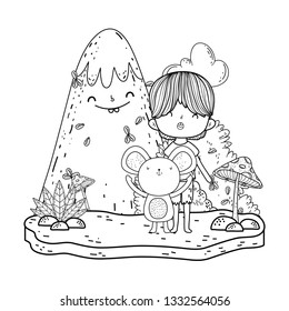 little mouse with boy in the landscape
