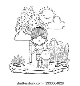 little mouse with boy in the landscape