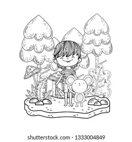 little mouse with boy in the landscape
