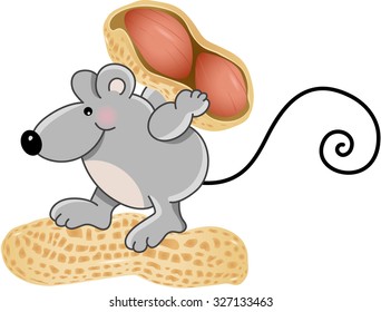 Little mouse carrying peanut