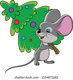 little mouse with a christmas tree. new Year 2020