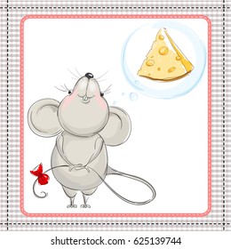 Little mouse dreams about a big piece of cheese