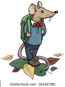 Little mouse going to school, vector illustration