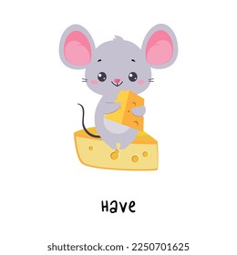 Pequeño ratón con queso que muestra el verbo inglés para la ilustración del vector de actividad educativa
