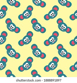 Little mouse head , seamless pattern on a yellow background.